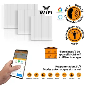 Radiateur électrique connecté à inertie sèche 1500 W HJM AVA H WIFI infographie